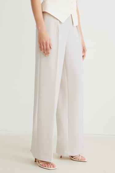 Dámské - Kalhoty - high waist - wide leg - krémově bílá