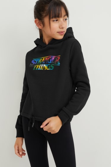Bambine: - Stranger Things - felpa con cappuccio - nero