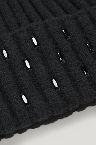 Donna - Berretto in maglia - da materiali riciclati - nero
