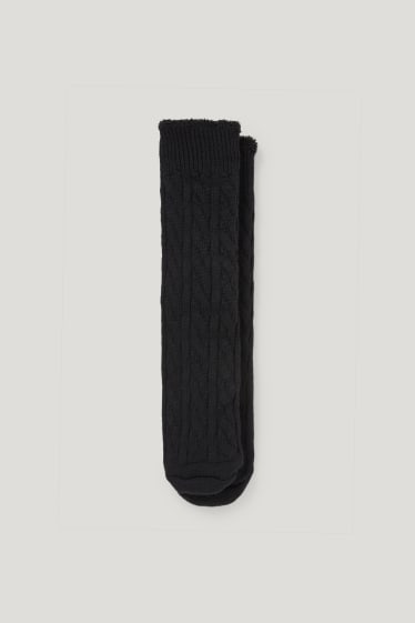 Men - Non-slip socks - LYCRA® - cable knit pattern - black