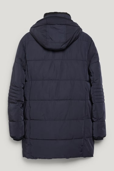 Men - Parka with hood and faux fur trim - winter - dark blue