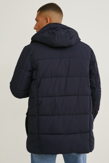Men - Parka with hood and faux fur trim - winter - dark blue