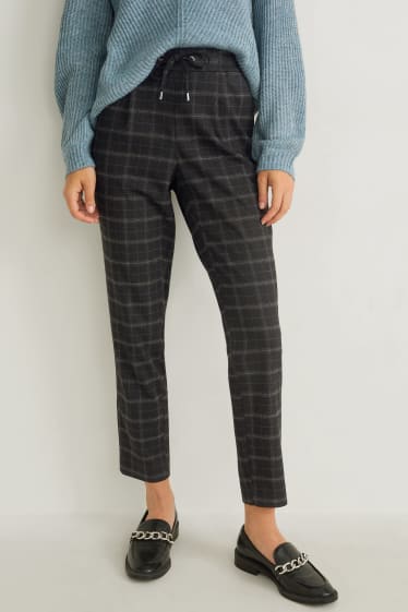 Donna - Pantaloni di stoffa - vita media - tapered fit - a quadretti - nero