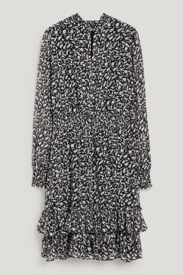 Dames - Jurk van chiffon - met patroon - zwart / grijs