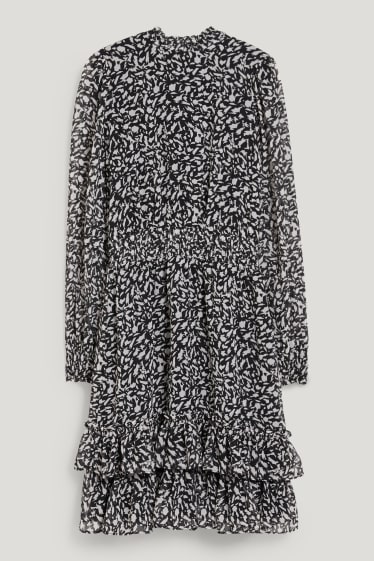 Dames - Jurk van chiffon - met patroon - zwart / grijs