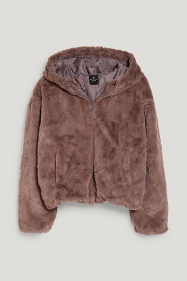 Clockhouse femme - CLOCKHOUSE - veste en fausse fourrure avec capuche - Café