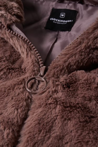 Clockhouse femme - CLOCKHOUSE - veste en fausse fourrure avec capuche - Café