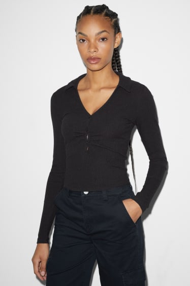Exclusiu online - CLOCKHOUSE - samarreta de màniga llarga crop - negre