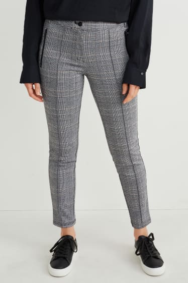 Donna - Pantaloni di jersey - slim fit - a quadretti - nero / bianco