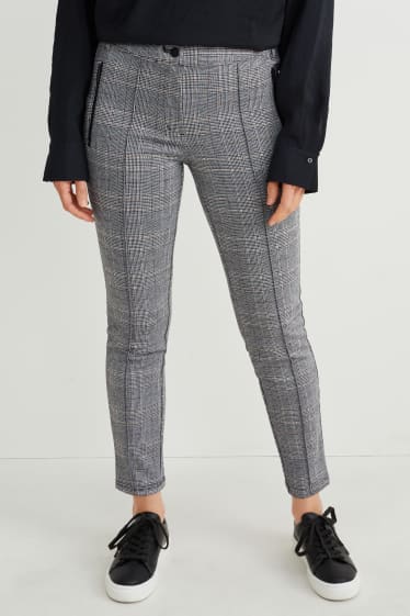 Damen - Jersey-Hose - Slim Fit - kariert - schwarz / weiß