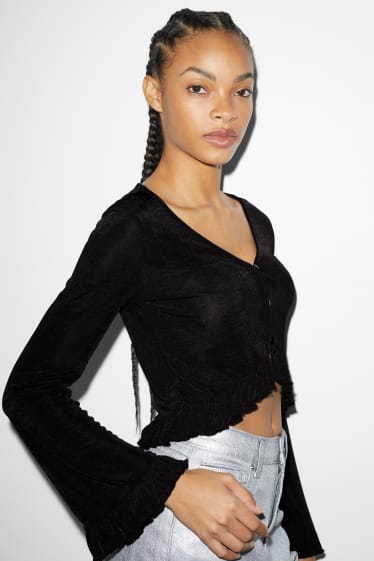 Exclusiu online - CLOCKHOUSE - samarreta crop de màniga llarga - negre