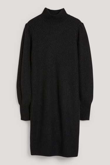 Donna - Vestito in maglia con componente di alpaca - nero