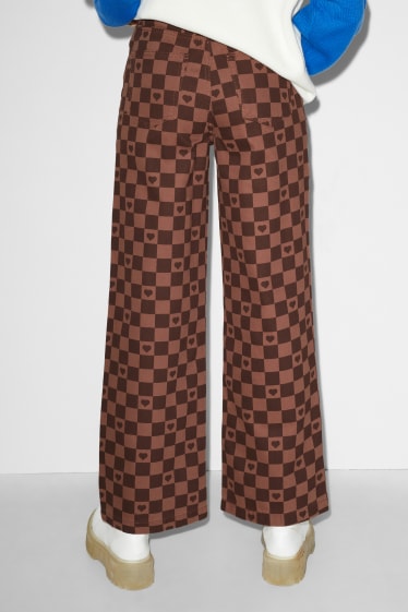 Clockhouse Girls - CLOCKHOUSE - spodnie - wysoki stan - wide leg - w kratkę - brązowy