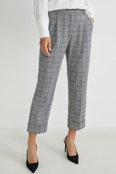 Damen - Stoffhose - High Waist - Tapered Fit - kariert - grau / schwarz