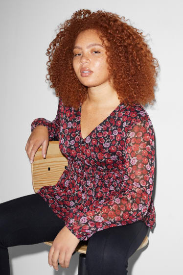 Donna - CLOCKHOUSE - blusa di chiffon - a fiori - rosso scuro / nero