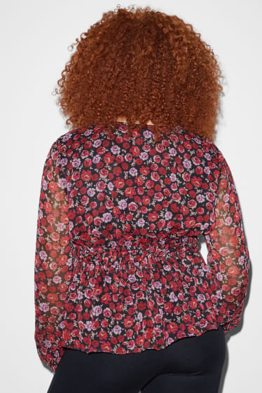 Donna - CLOCKHOUSE - blusa di chiffon - a fiori - rosso scuro / nero