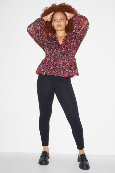 Donna - CLOCKHOUSE - blusa di chiffon - a fiori - rosso scuro / nero