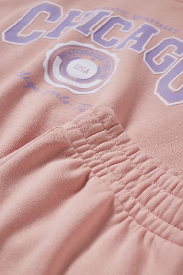 Bambine: - Set - felpa con cappuccio e pantaloni sportivi - 2 pezzi - rosa