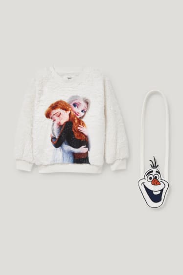 Filles - La Reine des Neiges - ensemble - sweat et sac - blanc crème
