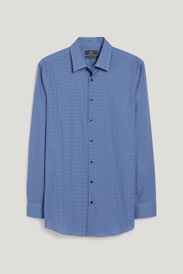 Hommes - Chemise de bureau - coupe droite - col kent - facile à repasser - à motif - bleu foncé
