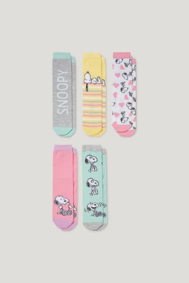 Toddler Girls - Set van 5 paar - Snoopy - sokken met motief - roze