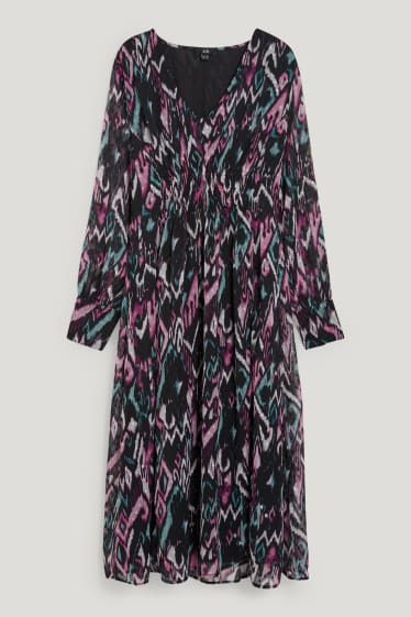 Damen - Chiffon-Kleid - gemustert - schwarz