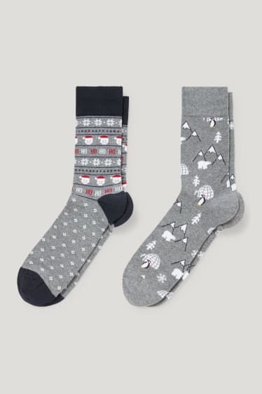 Hommes - Lot de 2 paires - chaussettes de Noël - LYCRA®- matière recyclée - gris