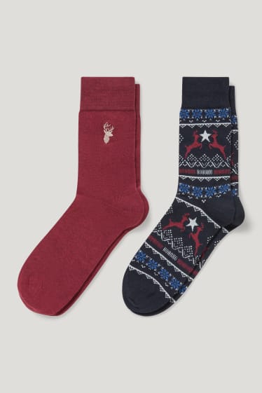 Hommes - Lot de 2 paires - chaussettes de Noël - coton bio - LYCRA® - rouge foncé