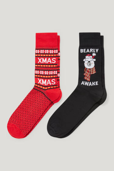 Hommes - Lot de 2 paires - chaussettes de Noël - coton bio - LYCRA® - rouge / noir