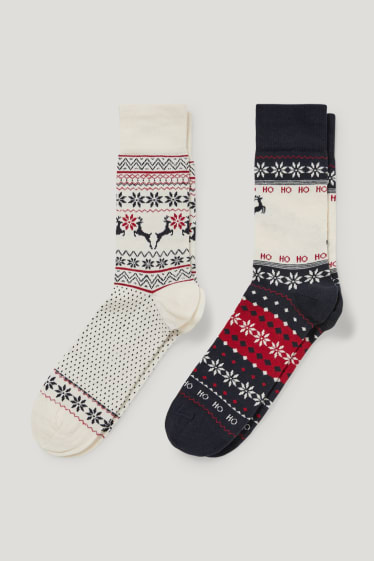 Heren - Set van 2 paar - kerstsokken - biokatoen - LYCRA® - crèmekleurig