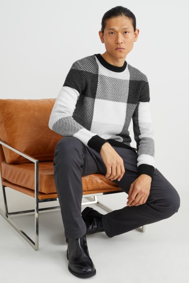 Hombre - Jersey - mezcla de lana - de cuadros - blanco / gris