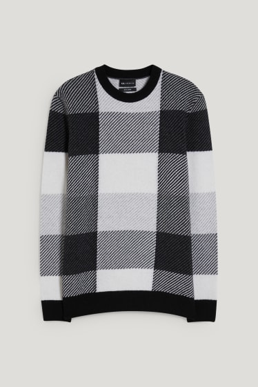 Hombre - Jersey - mezcla de lana - de cuadros - blanco / gris