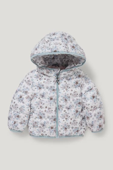 Baby Girls - Gewatteerde babyjas met capuchon - gebloemd - wit