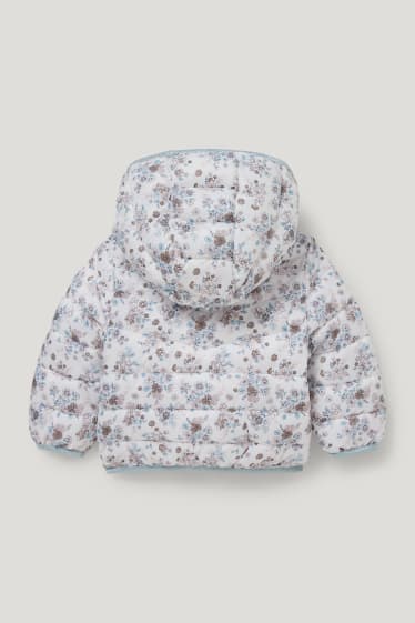 Baby Girls - Gewatteerde babyjas met capuchon - gebloemd - wit
