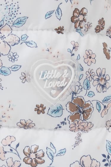 Baby Girls - Gewatteerde babyjas met capuchon - gebloemd - wit
