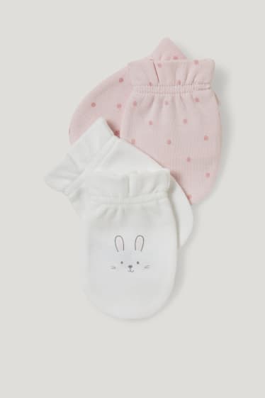 Baby Girls - Confezione da 2 - guanti antigraffio - bianco / rosa