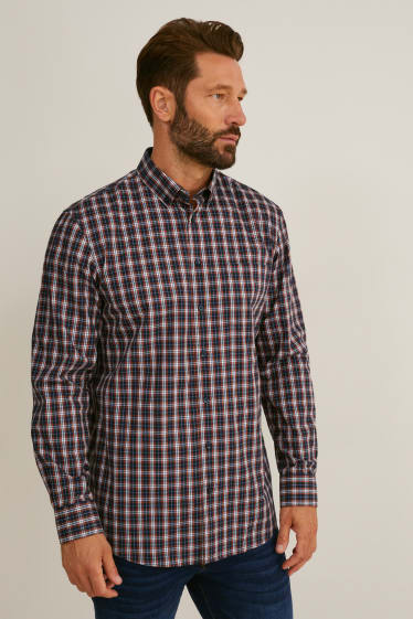 Herren - Pullover und Hemd - Regular Fit - Button-down - bügelleicht - rot / dunkelblau