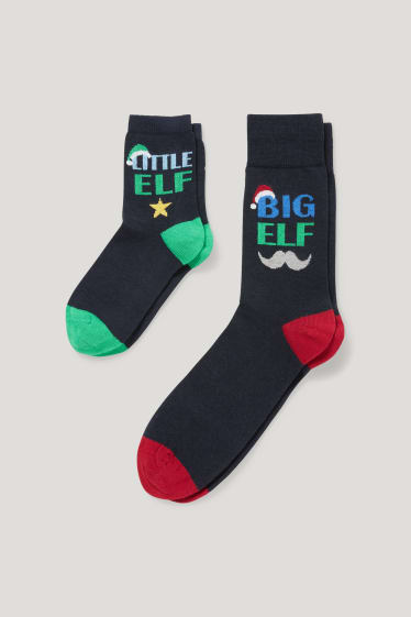 Hommes - Lot de 2 paires - chaussettes de Noël - coton bio - LYCRA® - bleu foncé
