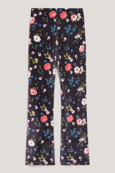 Tylko online - CLOCKHOUSE - aksamitne legginsy - w kwiaty - ciemnoniebieski