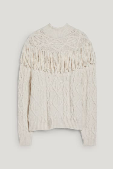Femmes - Pullover - motif tressé - blanc crème