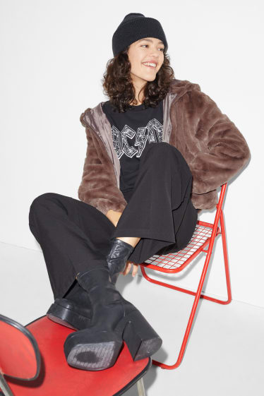 Clockhouse femme - CLOCKHOUSE - veste en fausse fourrure avec capuche - Café