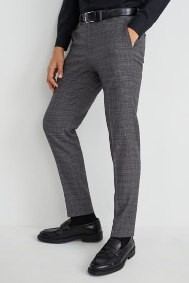 Pánské - Oblekové kalhoty - slim fit - LYCRA® - kostkované - tmavošedá