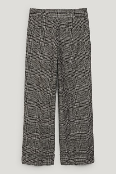 Donna - Pantaloni di stoffa - vita alta - gamba ampia - a quadretti - nero / grigio