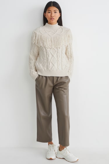 Femmes - Pullover - motif tressé - blanc crème