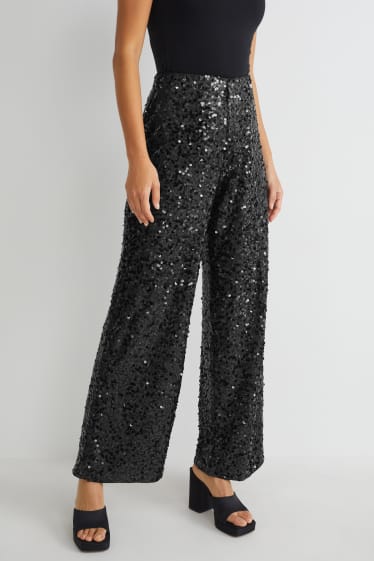 Dames - Broek van pailletten - zwart