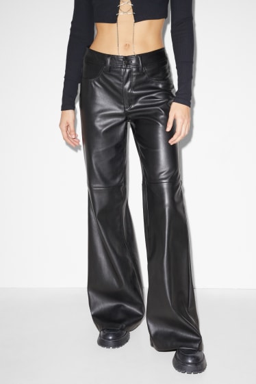 Clockhouse niñas - CLOCKHOUSE - pantalón - high waist - wide leg - polipiel - negro