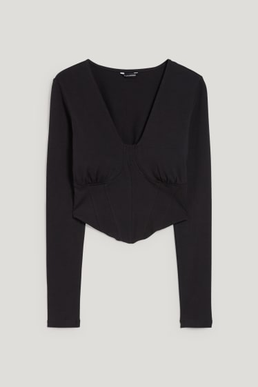 Exclusiu online - CLOCKHOUSE - samarreta de màniga llarga crop - negre