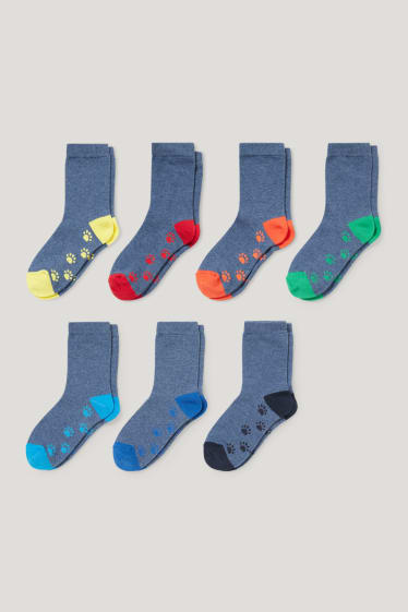 Garçons - Lot de 7 - pattes - chaussettes avec motif - bleu chiné
