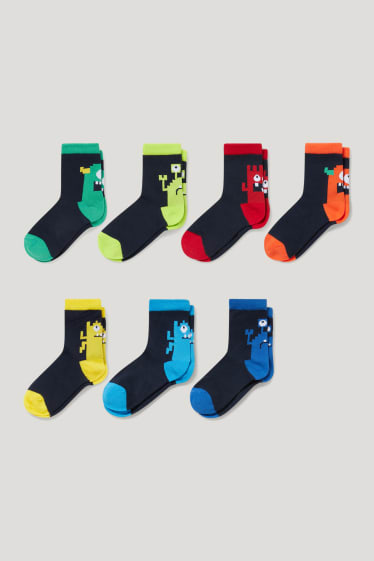 Toddler Boys - Confezione da 7 - mostriciattoli - calze con motivo - blu scuro