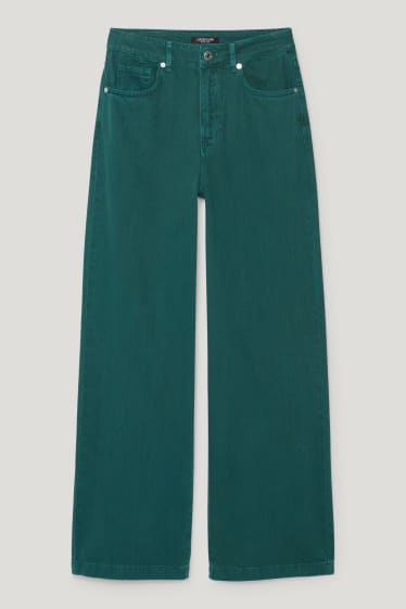 Exclusiv online - CLOCKHOUSE - pantaloni - talie înaltă - wide leg - verde închis